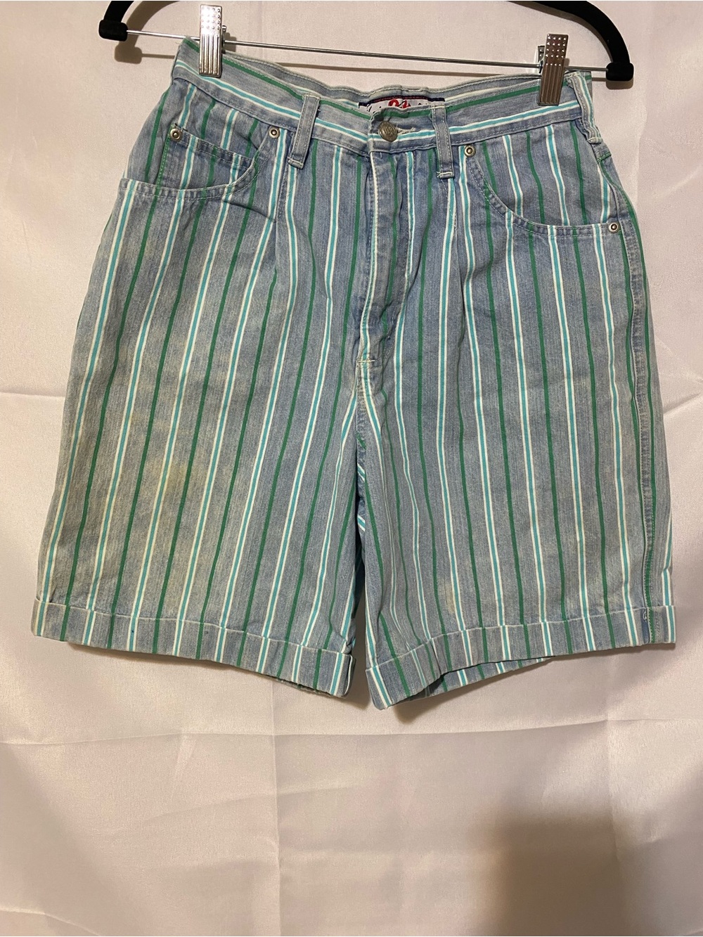 Gloria Vanderbilt Green and White Striped High-Waist Women's Shorts